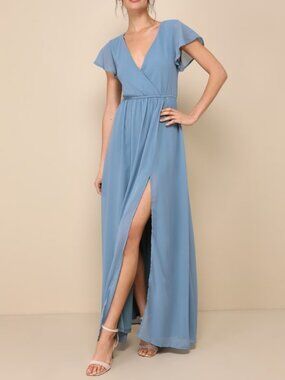 Lulus Lost In The Moment Slate Blue Maxi Dress - Size M